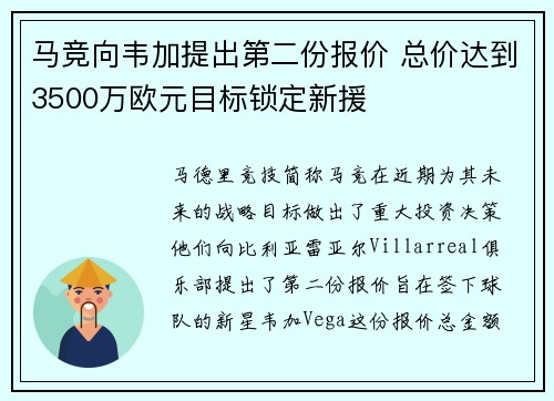 马竞向韦加提出第二份报价 总价达到3500万欧元目标锁定新援