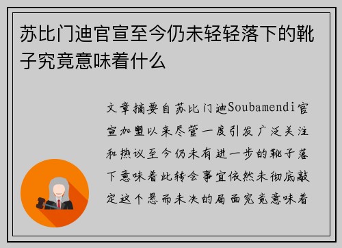 苏比门迪官宣至今仍未轻轻落下的靴子究竟意味着什么